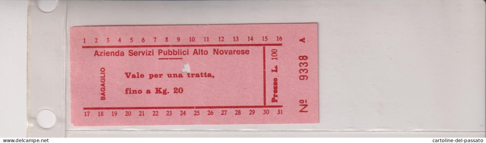 BIGLIETTO TICKET  BILLET  FAHRKARTE SERVIZI PUBBLICI ALTO NOVARESE + BAGAGLIO  GABBIO VERBANIA - Europe