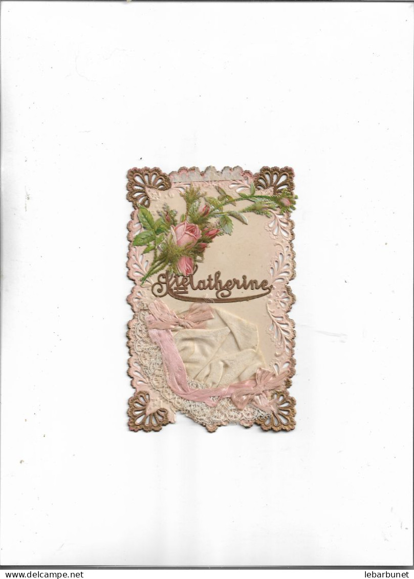 Carte Postale Ancienne Bonnet De  Sainte Catherine Bonnet  Blanc Ruban Rose - Sainte-Catherine