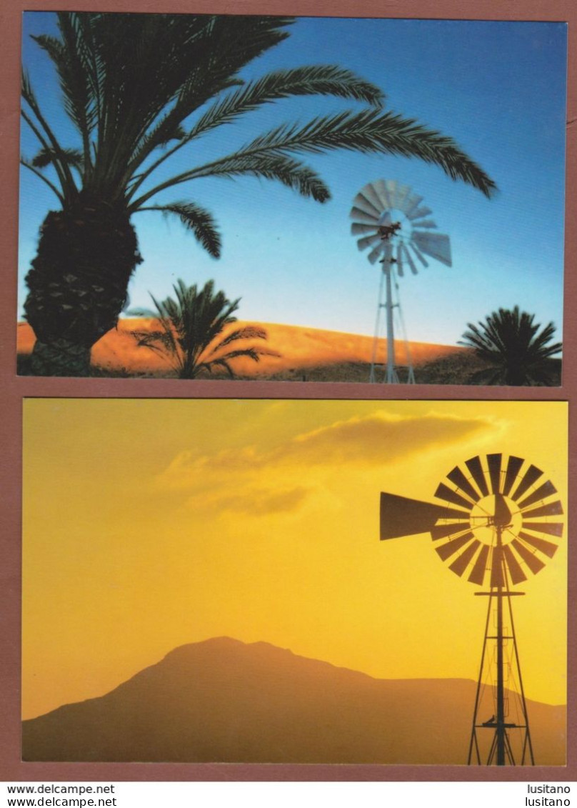 2 Postcards - Fuerteventura Canarias - Molino MOINHO MOULIN MILL - GIROUETTE EOLIENNE WIND VANE - Spain Espana Espagne - Fuerteventura