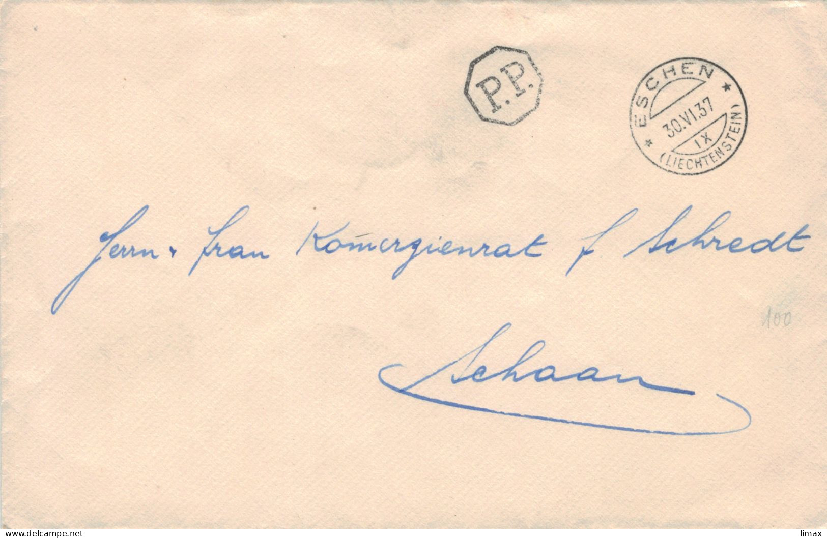 EMA Eschen 1937 > Schredt Schaan - Port Payée - Maschinenstempel (EMA)