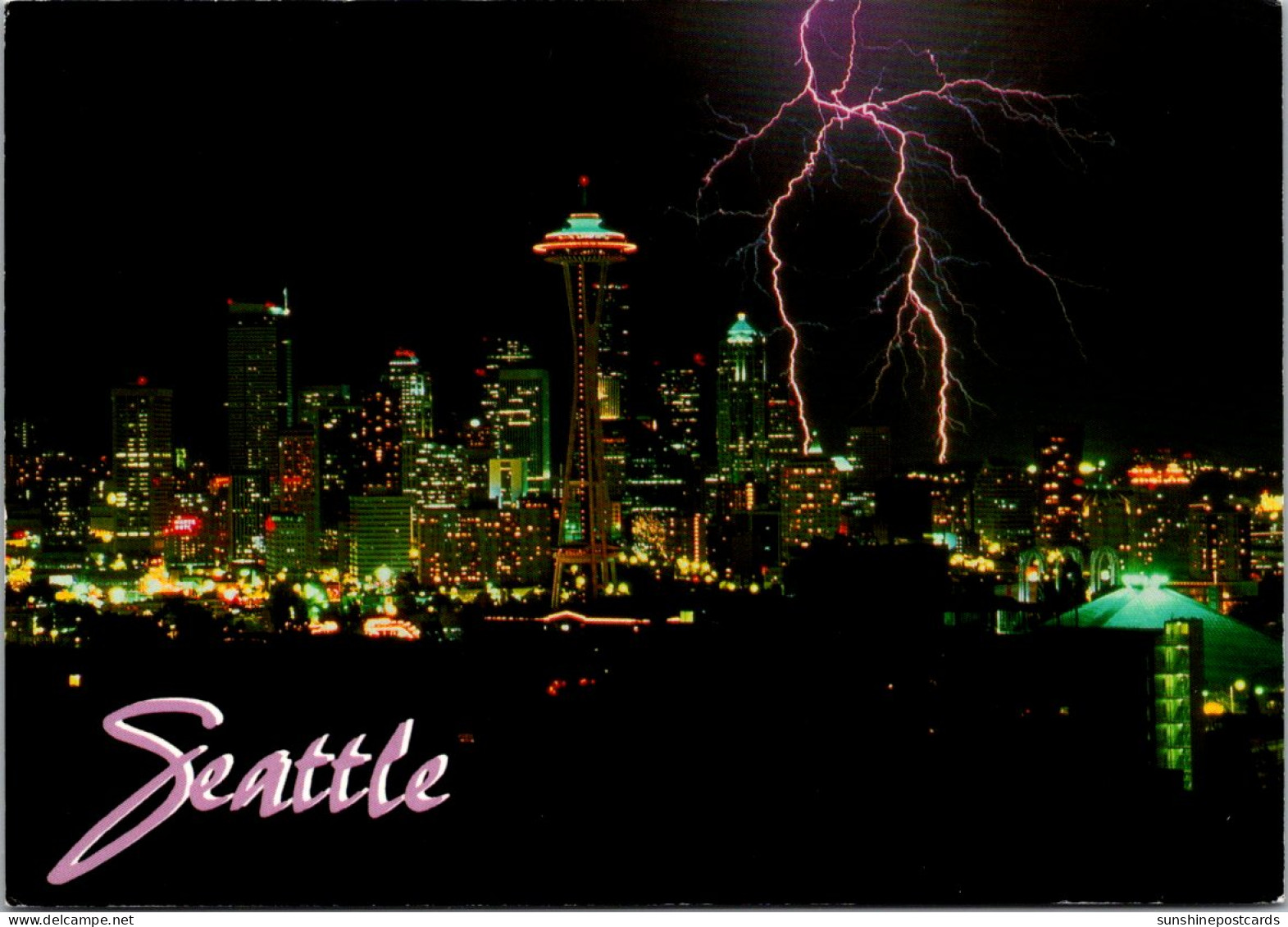 Washington Seattle At Night With Lightning - Seattle