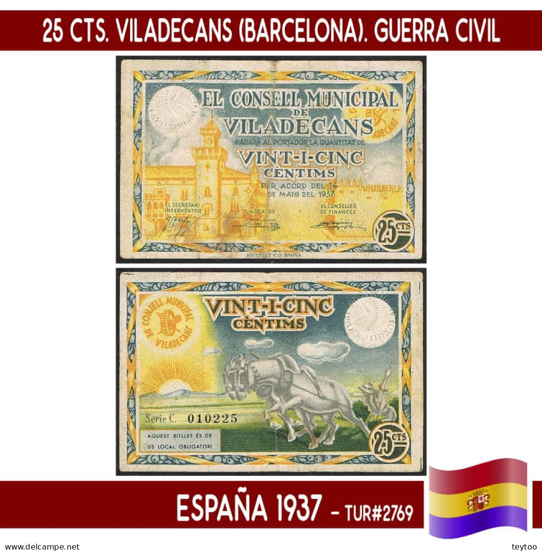 C0679.1# España 1937. 25 Cts. Viladecans (Barcelona) (VF) TUR#2769 - 1-2 Peseten