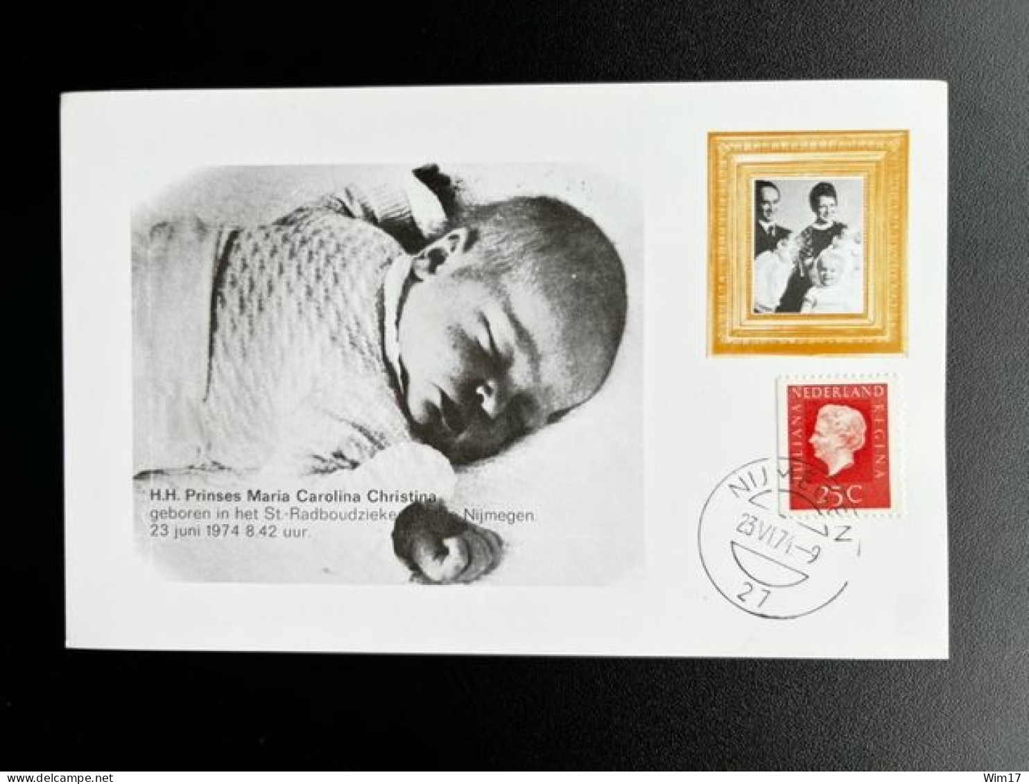 NETHERLANDS 1974 BIRTH OF PRINCESS MARIA 23-06-1974 MAXIMUM CARD NEDERLAND - Maximum Cards