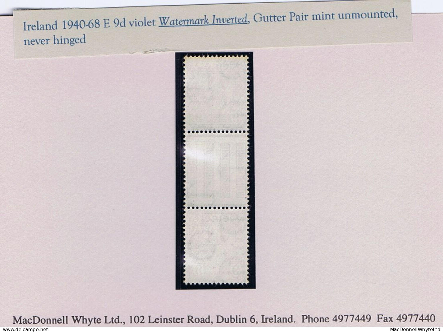 Ireland 1940-68 Wmk E 9d Violet, Var. Watermark Inverted, Gutter Pair Mint Unmounted Never Hinged - Nuevos