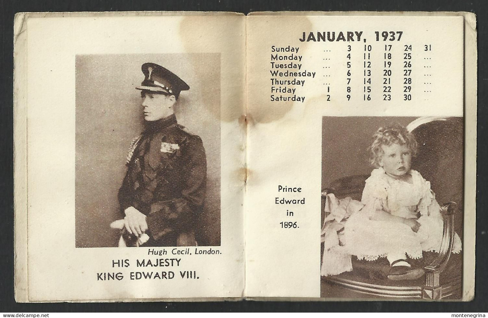 POCKET CALENDAR 1937 - Coronation - King EDVARD VIII - Old Calendar - 6 X 7,5cm(see Sales Conditions) 08574 - Petit Format : 1921-40