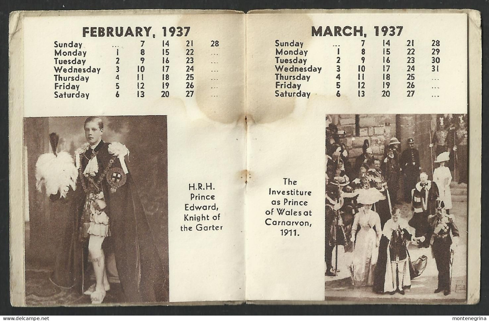 POCKET CALENDAR 1937 - Coronation - King EDVARD VIII - Old Calendar - 6 X 7,5cm(see Sales Conditions) 08574 - Formato Piccolo : 1921-40