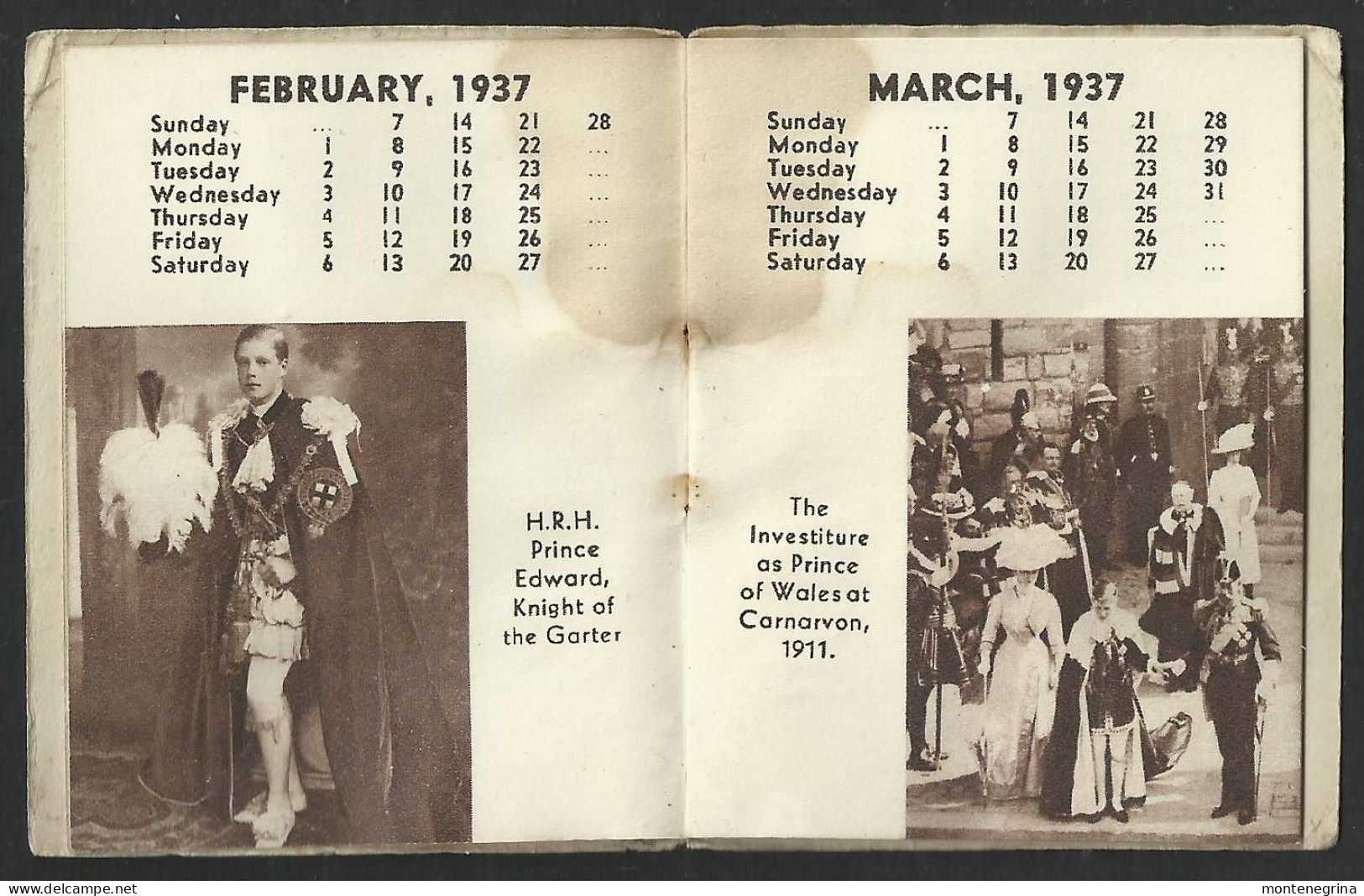 POCKET CALENDAR 1937 - Coronation - King EDVARD VIII - Old Calendar - 6 X 7,5cm(see Sales Conditions) 08574 - Petit Format : 1921-40