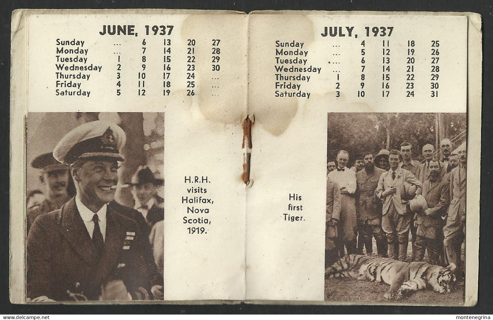 POCKET CALENDAR 1937 - coronation - king EDVARD VIII - old calendar - 6 x 7,5cm(see sales conditions) 08574
