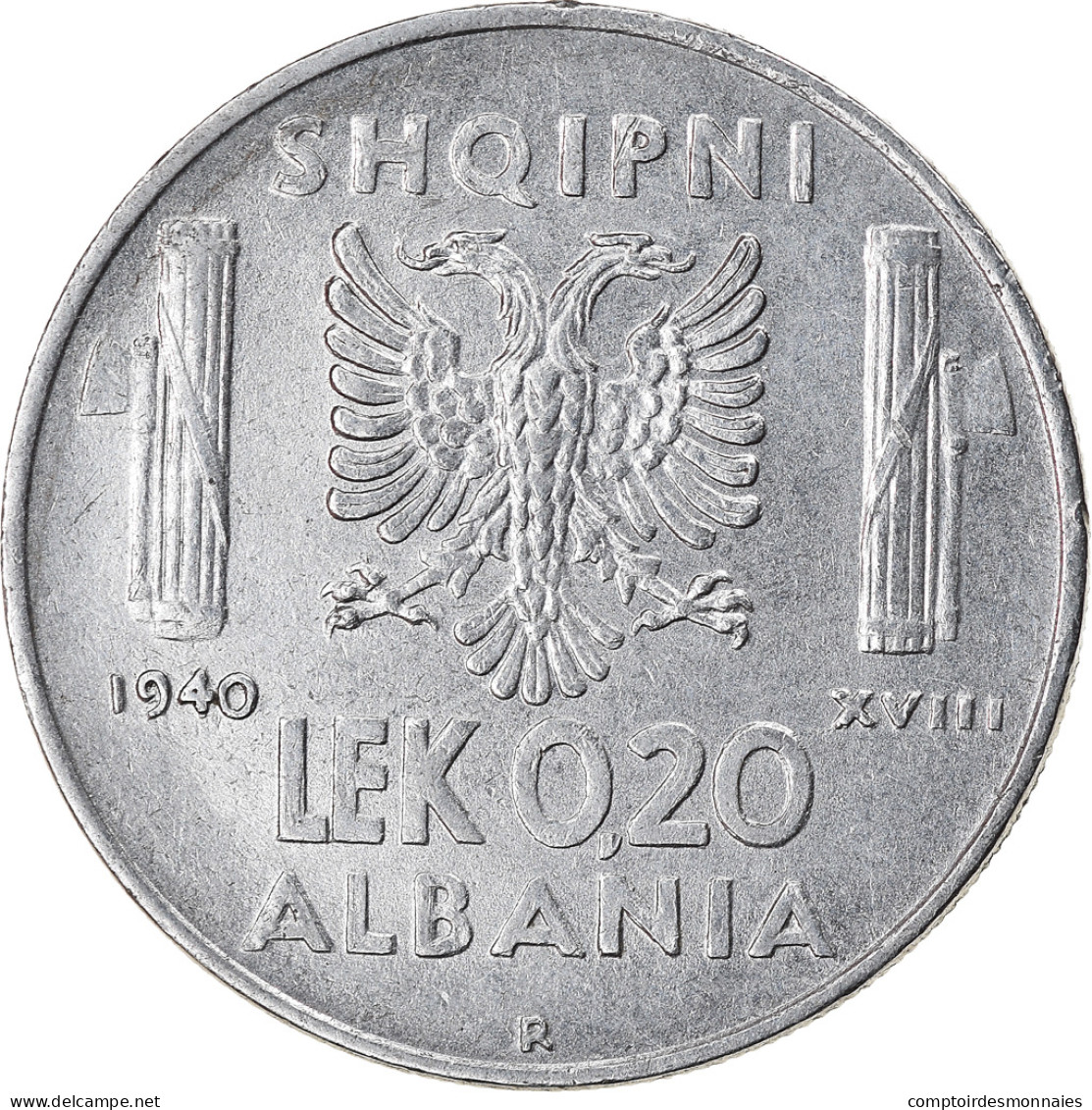 Monnaie, Albania, Vittorio Emanuele III, 0.20 Lek, 1940, Rome, TTB+, Stainless - Albanien