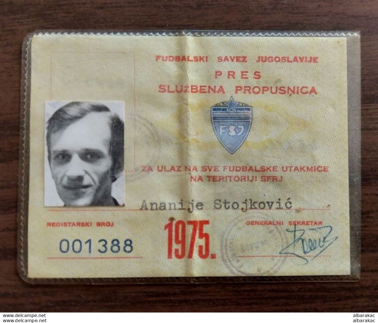 Yugoslavia - FSJ - PRESS Official Pass For Entry To All Football Matches On The Territory Of SFRJ 1975 - Eintrittskarten