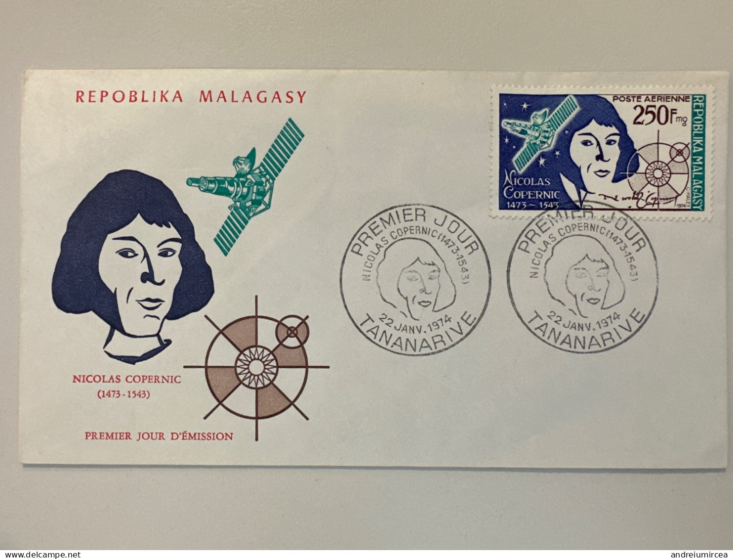 1974 FDC Madagascar Nicolas Copernic Poste Aérienne - Afrique