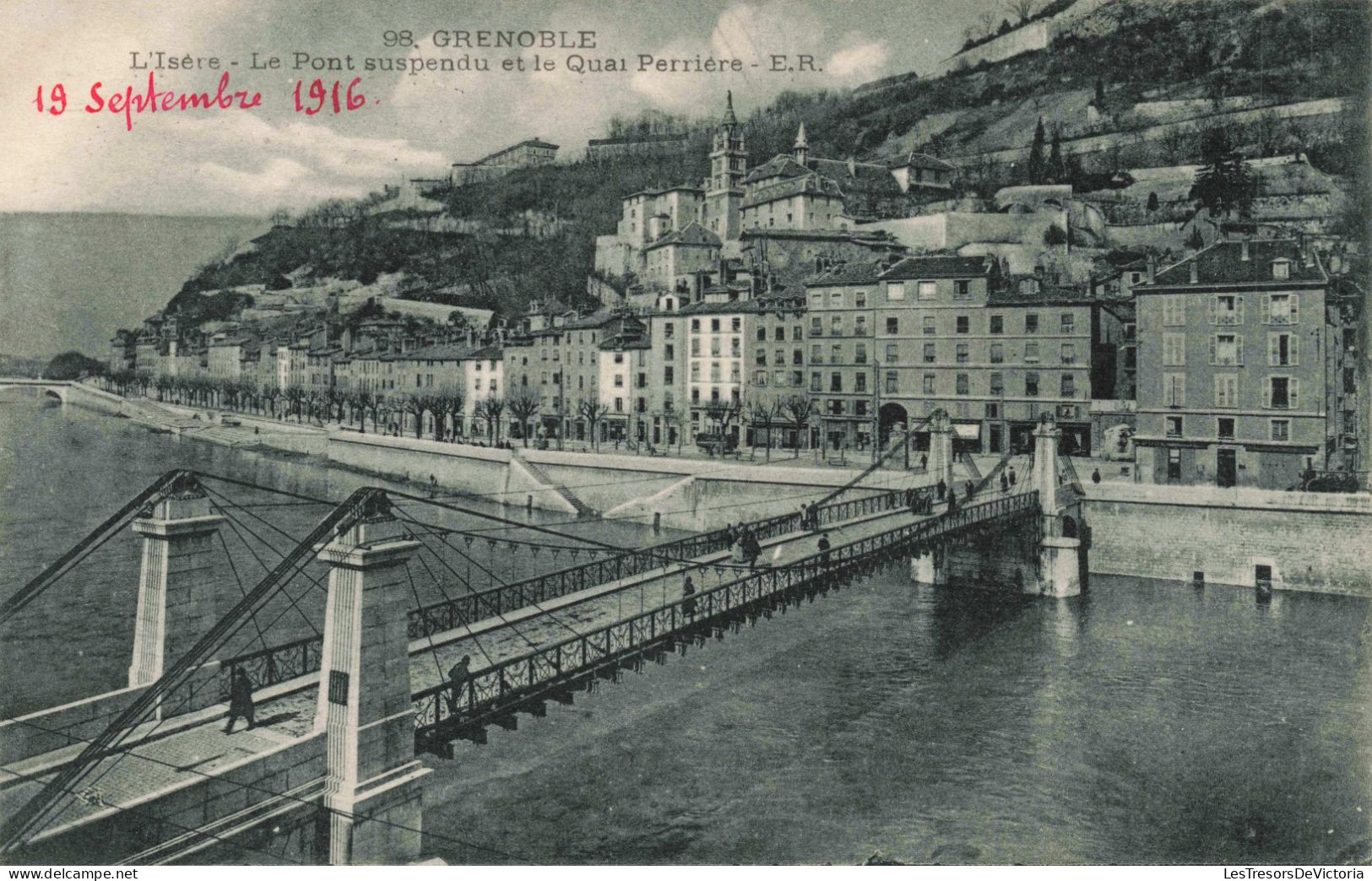 FRANCE - Grenoble - L'Isère- Le Pont Suspendu Et Le Quai Perrière - ER - Carte Postale Ancienne - Grenoble
