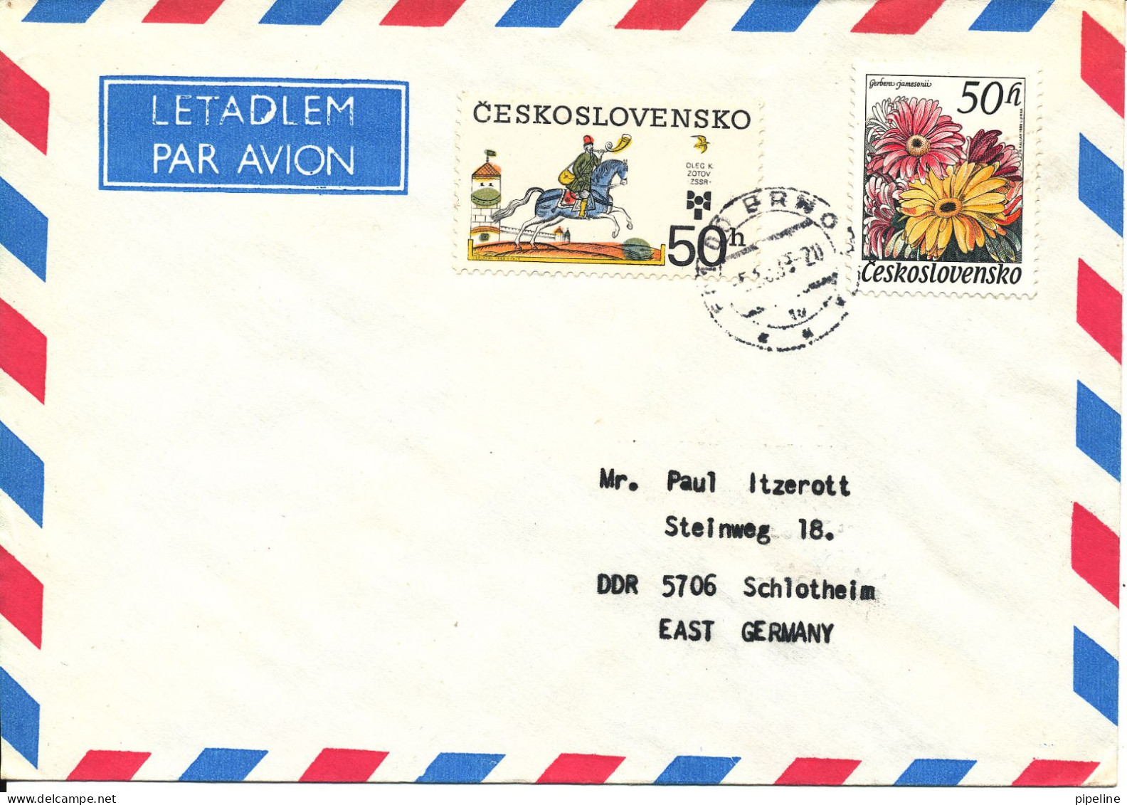 Czechoslovakia Air Mail Cover Sent To Germany DDR 1989 - Poste Aérienne