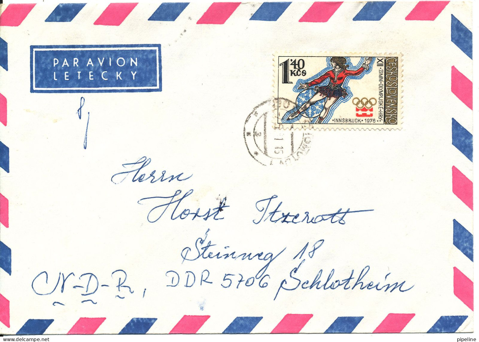 Czechoslovakia Air Mail Cover Sent To Germany DDR Single Franked - Poste Aérienne