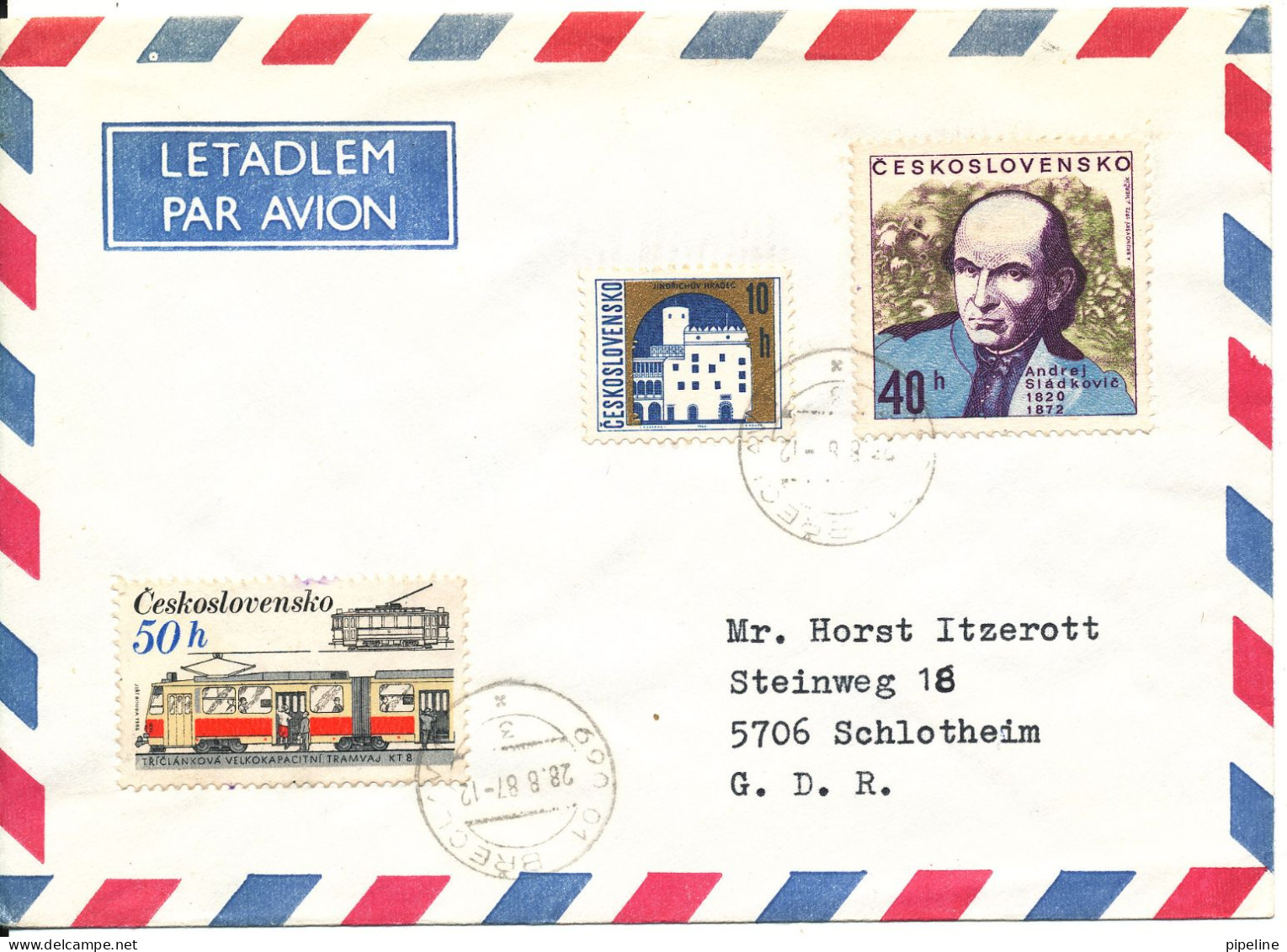 Czechoslovakia Air Mail Cover Sent To Germany DDR 28-8-1987 - Poste Aérienne