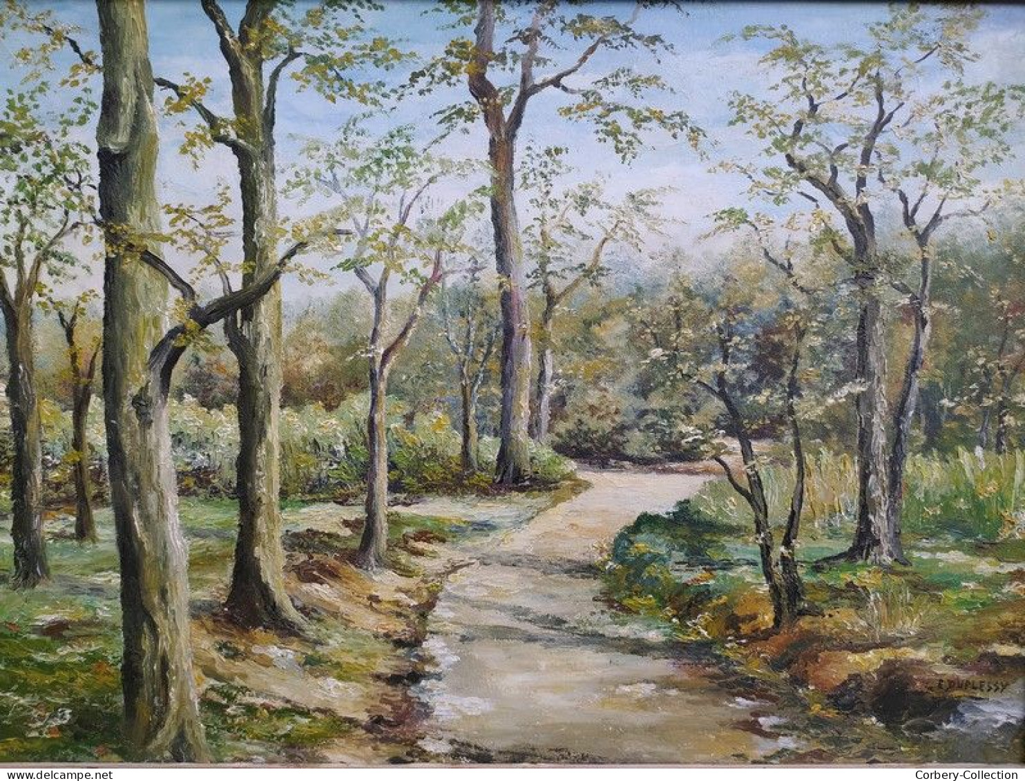 Tableau Paysage Sous-Bois Signé E. Duplessy Cadre Montparnasse. - Huiles