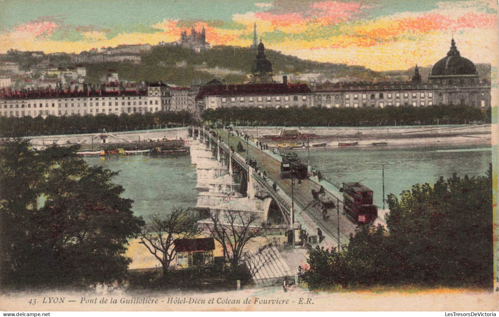 FRANCE - Lyon - Pont De La Guillotière - Hôtel-Dieu Et Coteau Fourvière - ER - Colorisé - Carte Postale Ancienne - Sonstige & Ohne Zuordnung