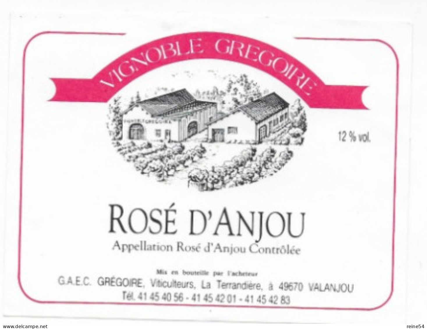 Etiquette De Vin Pays De Loire  ROSE D'ANJOU - G.A.E.C. Grégoire La Terrandière 49 Valanjou - Roséwijn