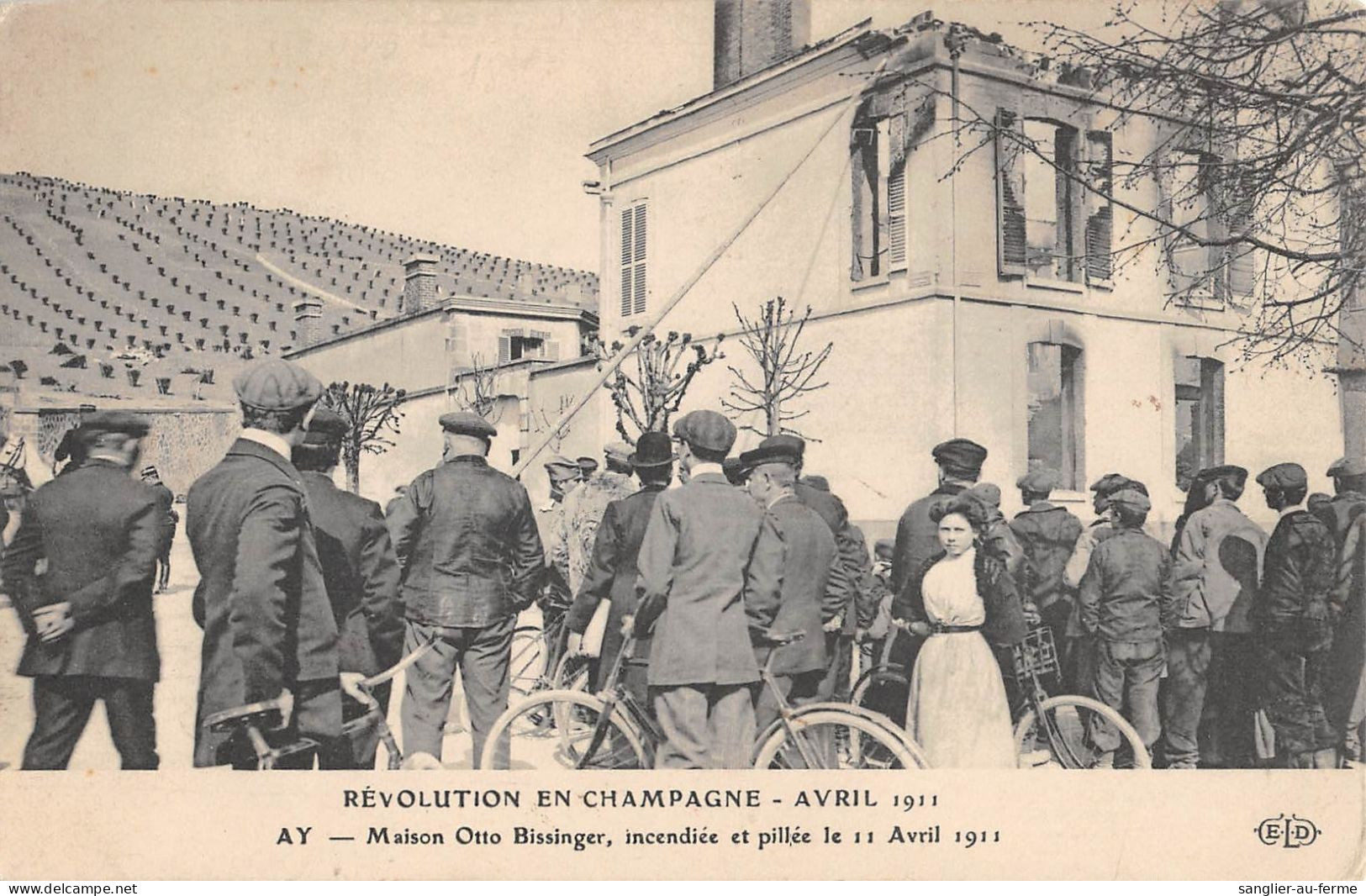 CPA 51 REVOLUTION EN CHAMPAGNE / 12 AVRIL 1911 / AY / MAISON OTTO BISSINGER / INCENDIEE / PILLEE - Ay En Champagne