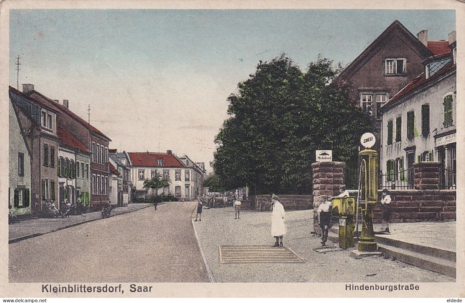 Gas Station In Saarland Shell Mobil Oil  Kleinblittrtsdorf Hand Colored Petrol - Shopkeepers
