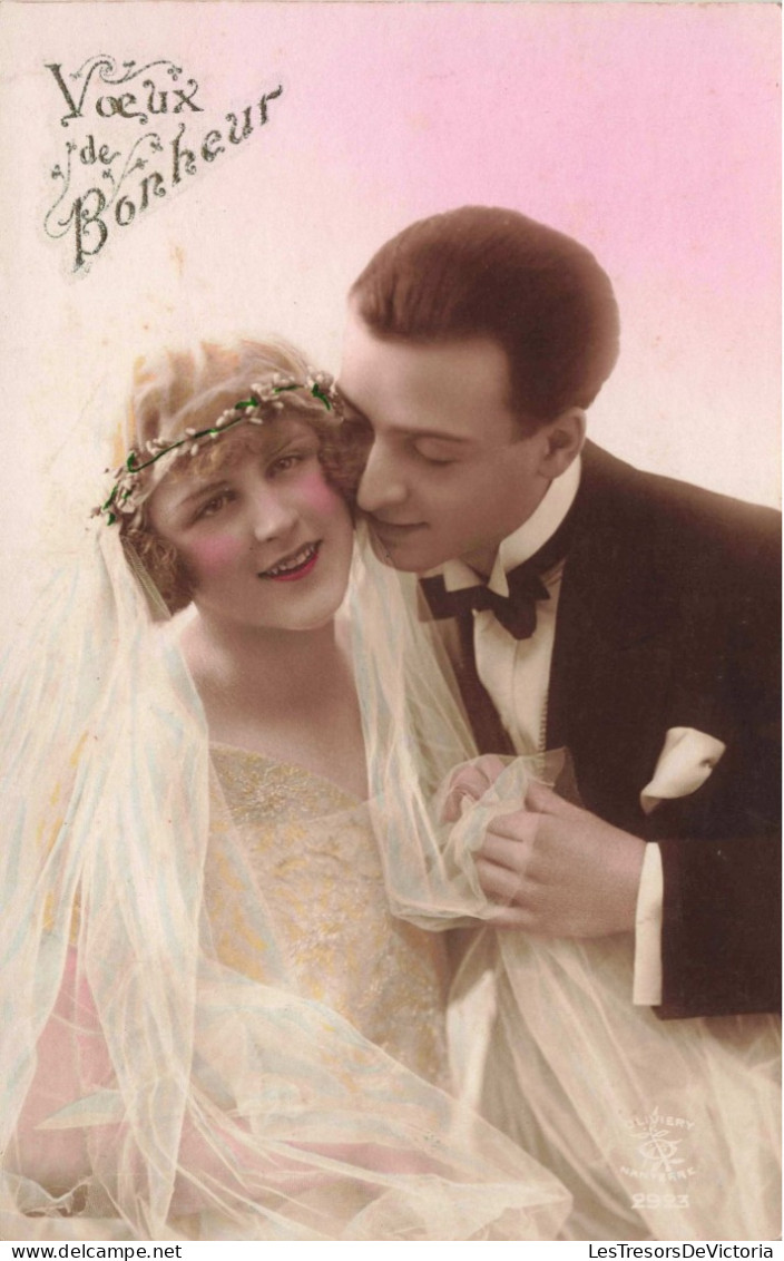 CARTE PHOTO - Noces - Voeux De Bonheur - Colorisé -  Carte Postale Ancienne - Marriages