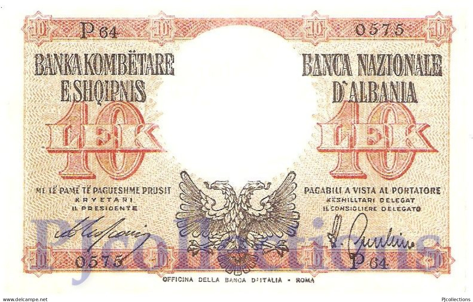 ALBANIA 10 LEKE 1940 PICK 11 AU+ - Albanie