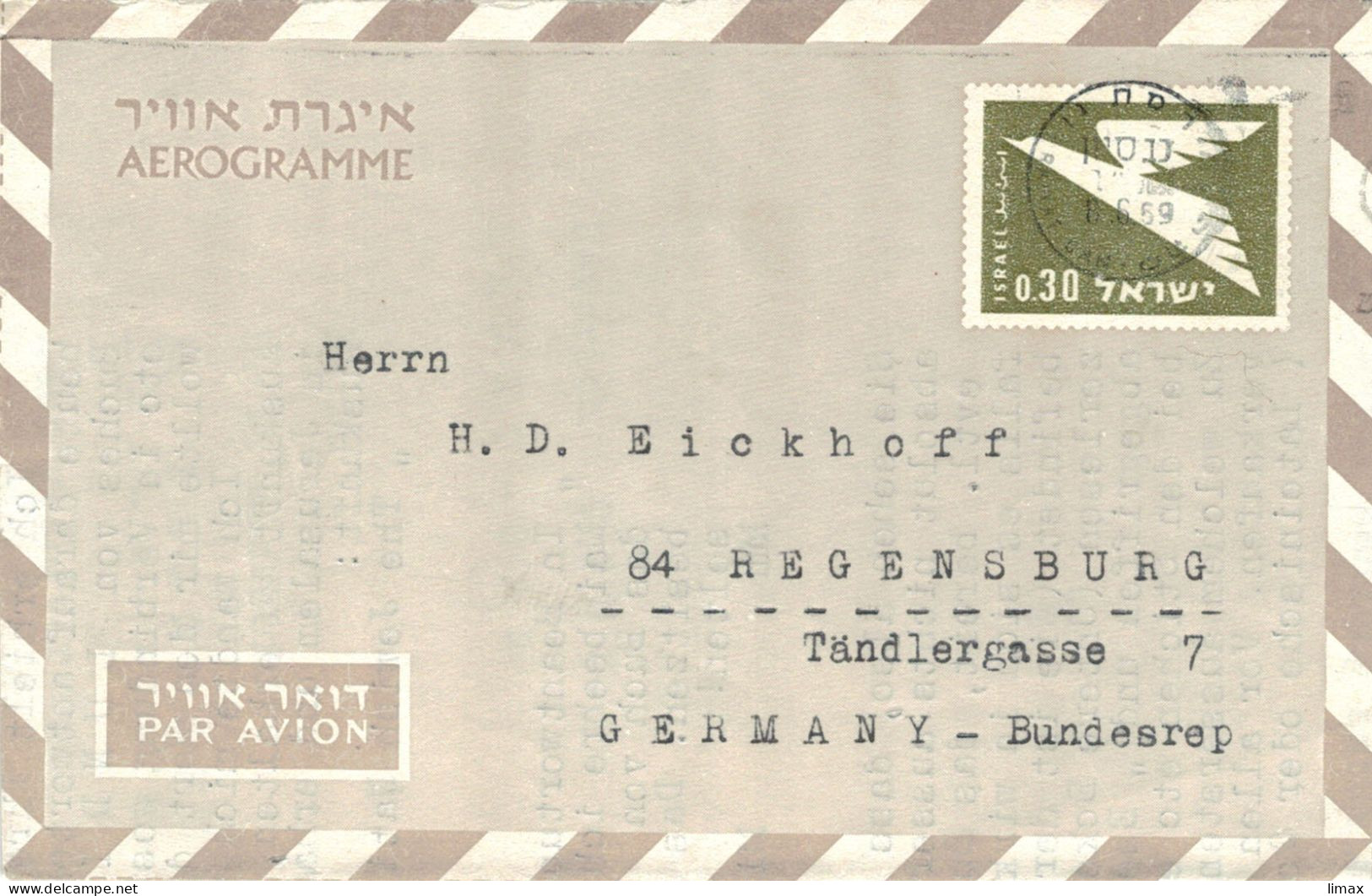 Aerogramm Heinrich Cohn Ramat 1959 > Regensburg - Publikationen - Posta Aerea