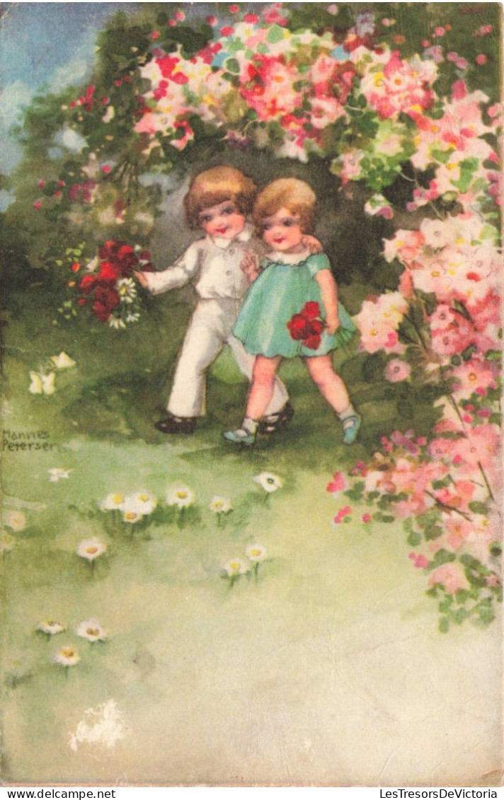 FANTAISIE - Bébés - Deux Enfants Marchants Sous Un Arc De Fleurs - Mannes Pettersen - Carte Postale Ancienne - Bébés