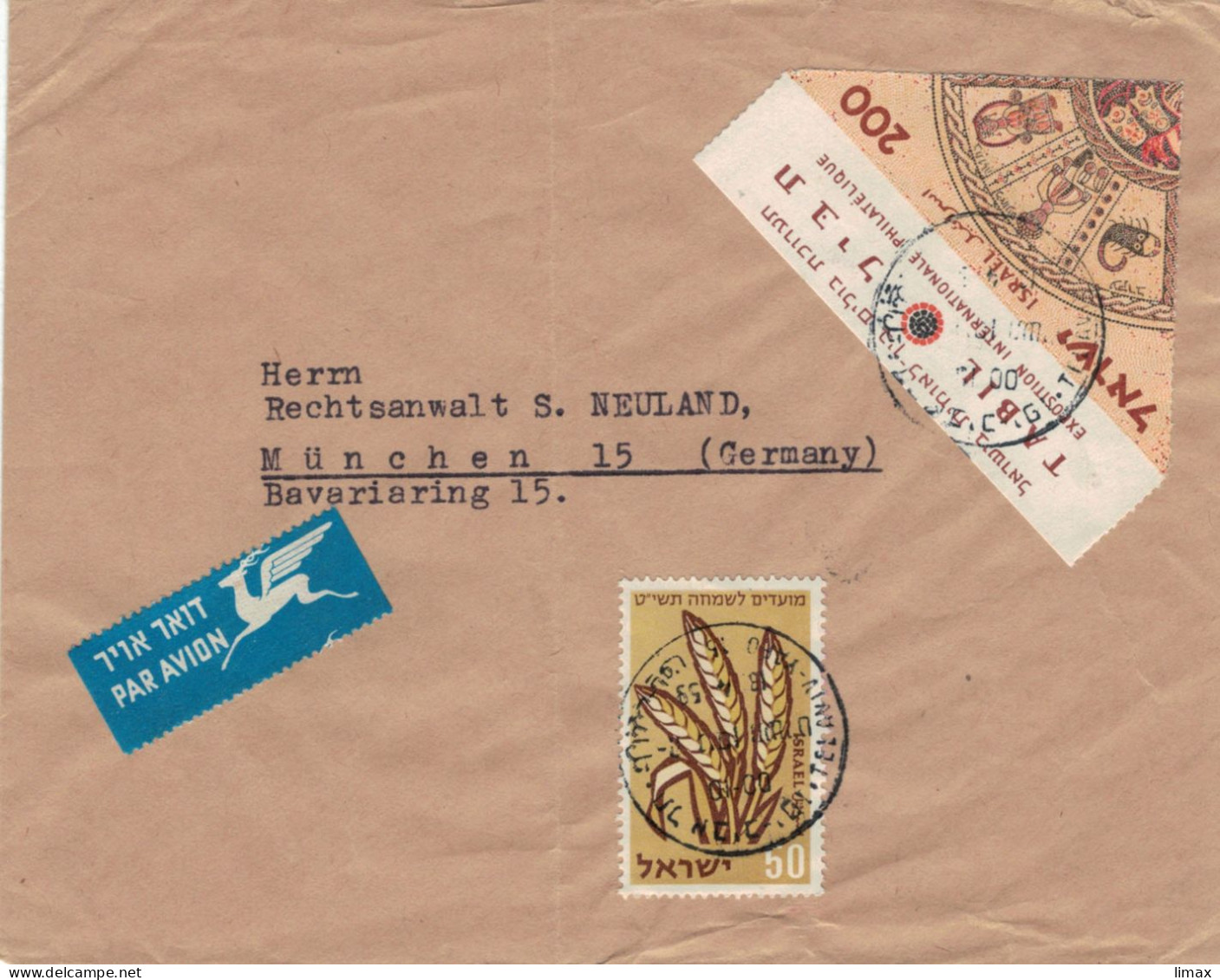 Tel Aviv 2000 > München - Getreide Ähren - Sternzeichen Krebs Jungfrau - Storia Postale