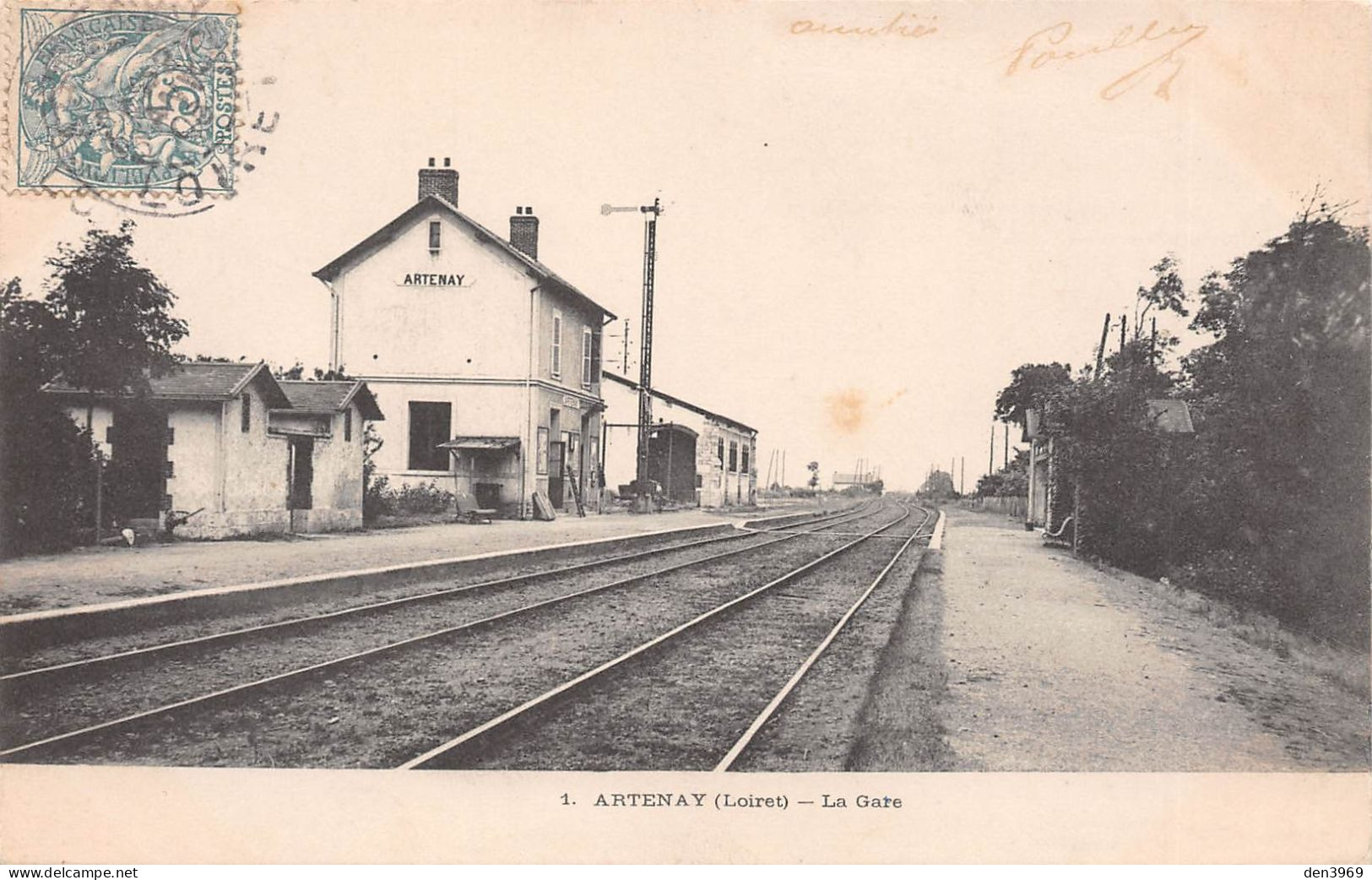 ARTENAY (Loiret) - La Gare - Voie Ferrée - Voyagé 1905 (2 Scans) Henriette Parison à Viterne 54 - Artenay