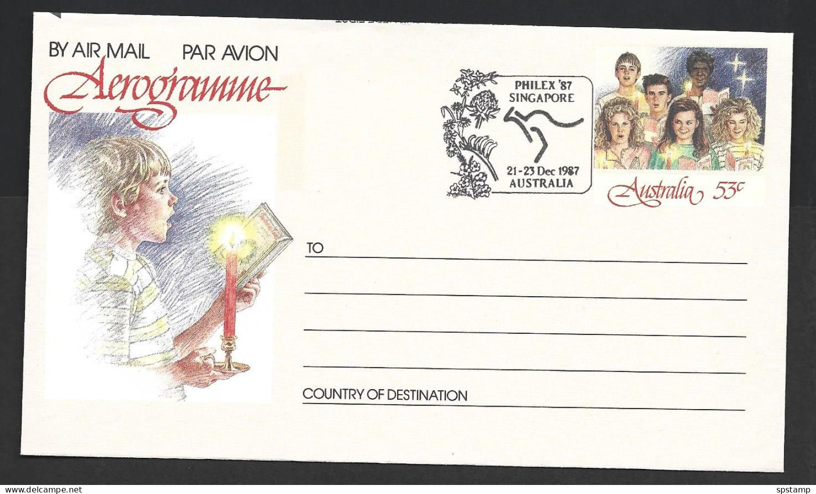 Australia 53c Christmas Aerogramme Folded Used Philex Singapore Special Cancel - Luchtpostbladen