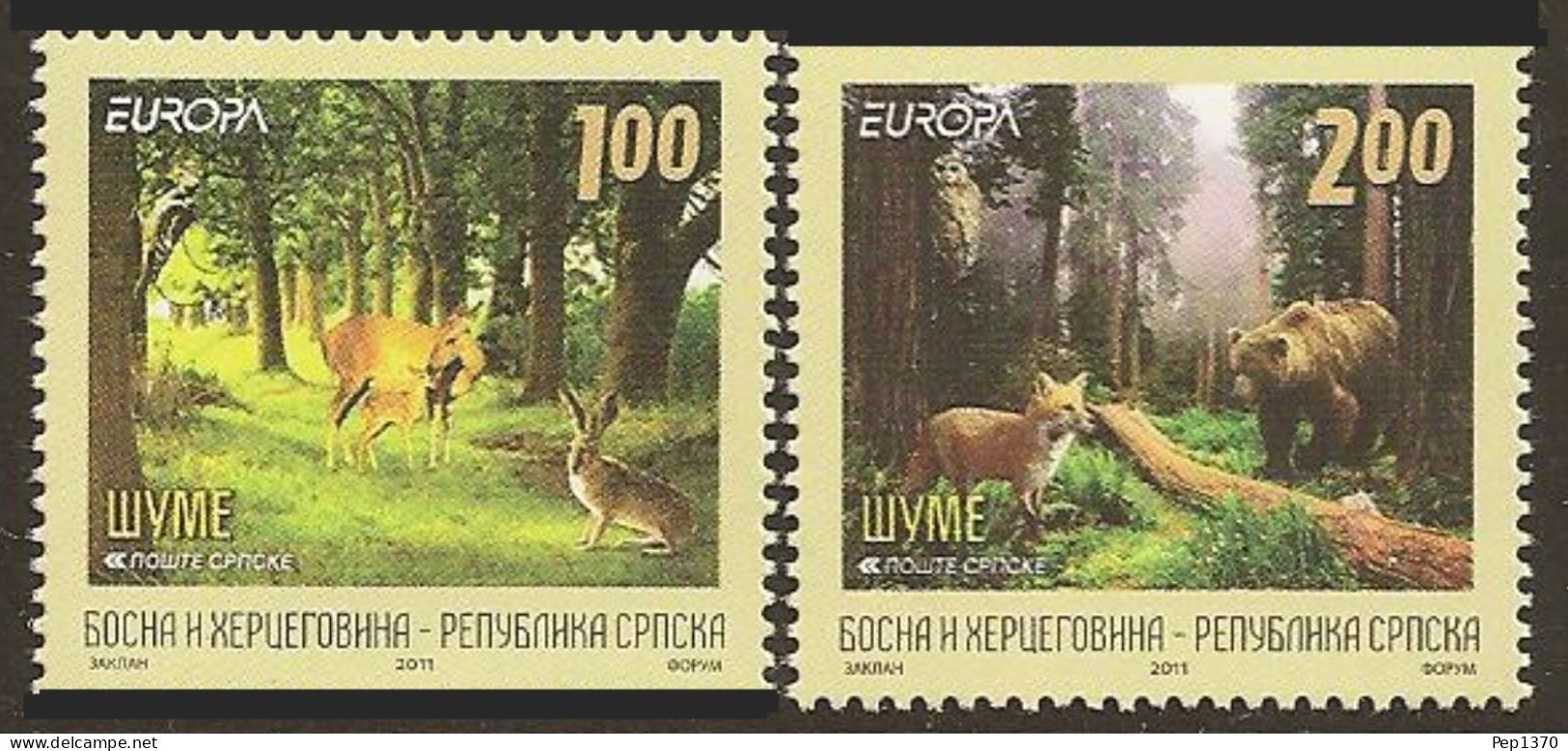 SERBIA (REP. SRBSKA) 2011 - EUROPA CEPT - BOSQUES - 2 SELLOS (DENTADO 3 LADOS) - 2011