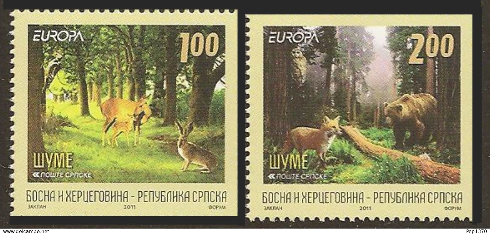 SERBIA (REP. SRBSKA) 2011 - EUROPA CEPT - BOSQUES - 2 SELLOS (DENTADO 2 LADOS) - 2011