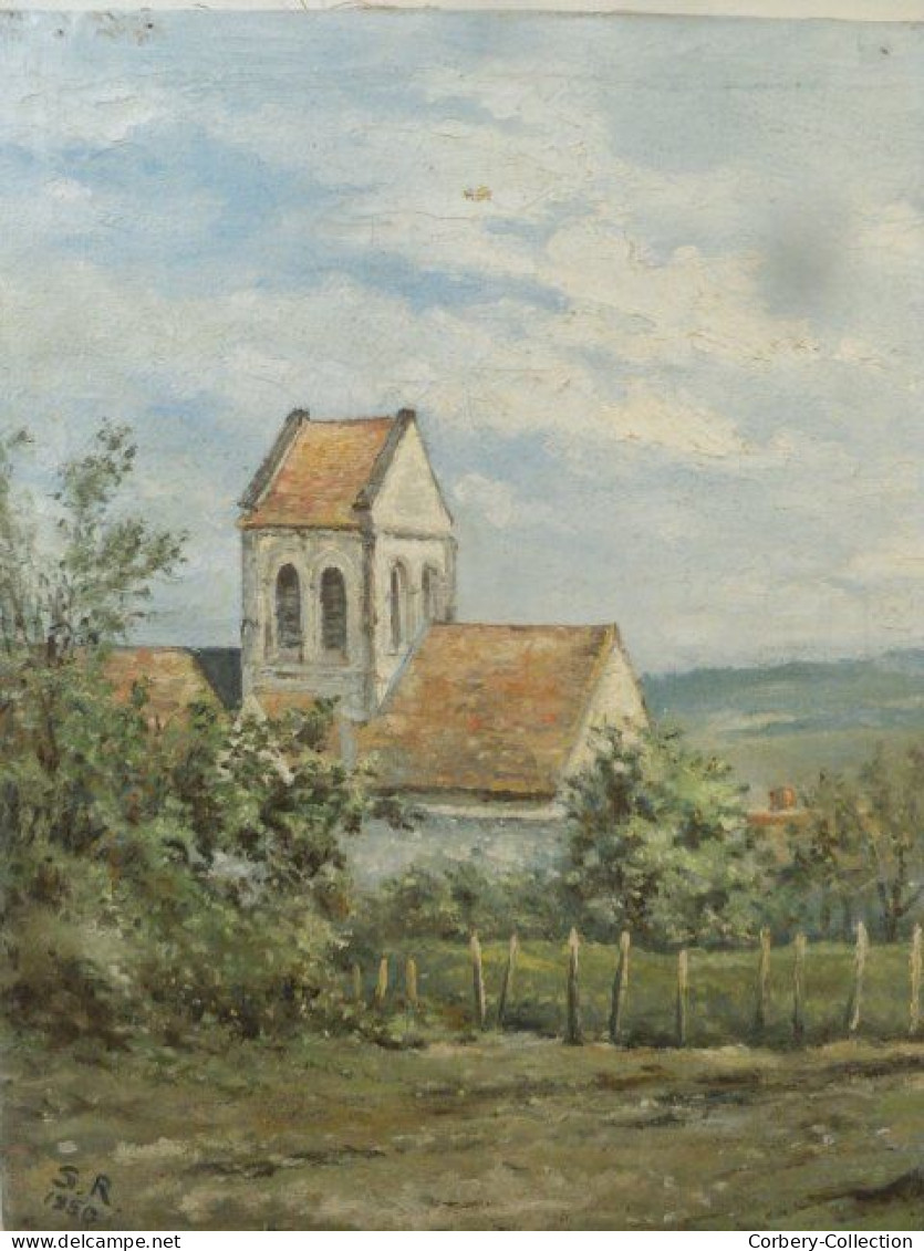 Tableau Ancien Paysage Vue De La Roche-Posay. - Huiles