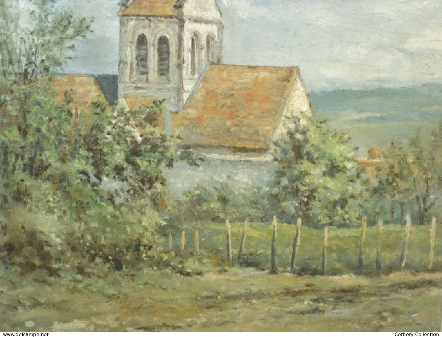 Tableau Ancien Paysage Vue de La Roche-Posay.
