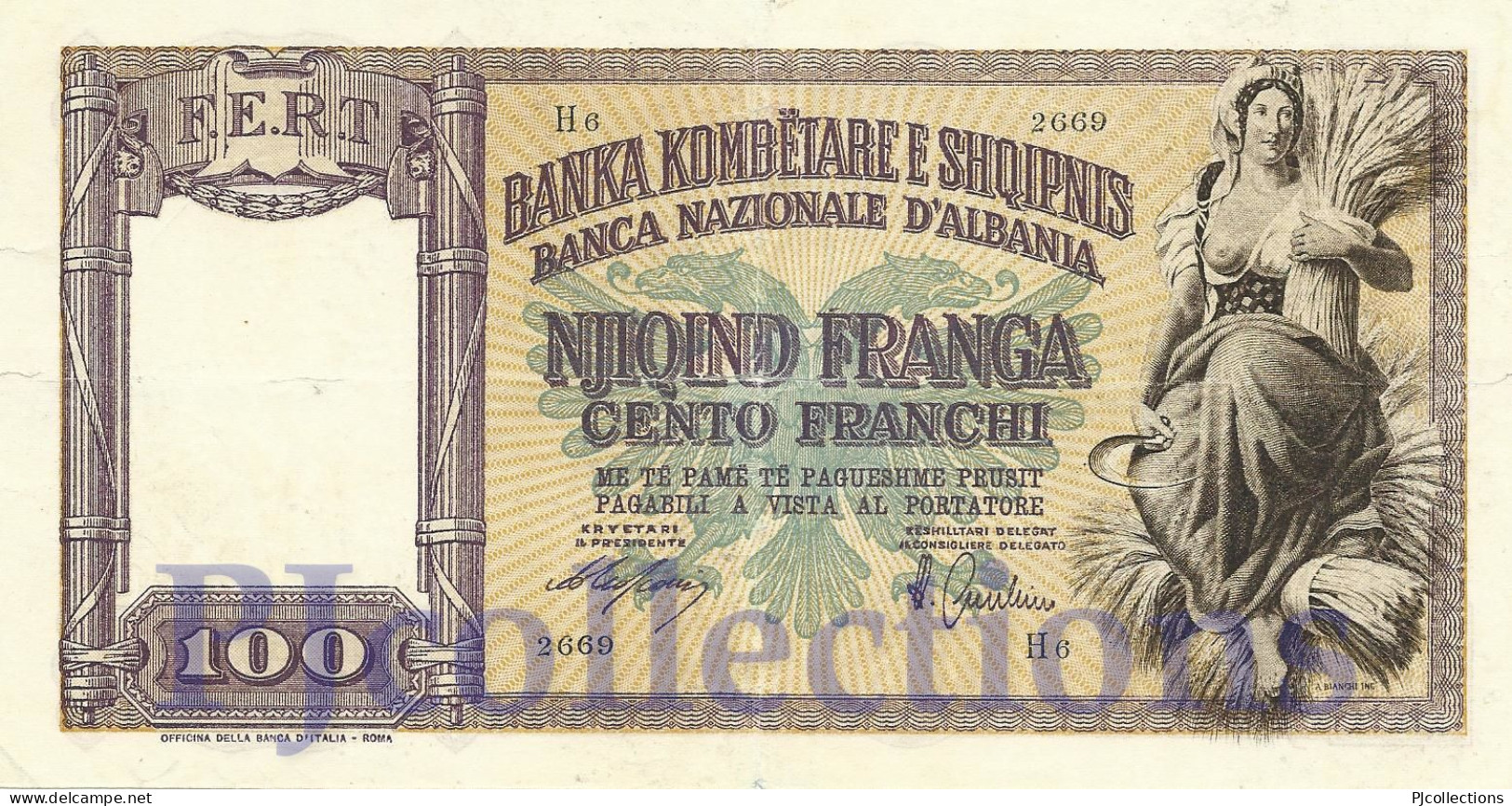 ALBANIA 100 FRANGA 1940 PICK 8 VG/FINE - Albania