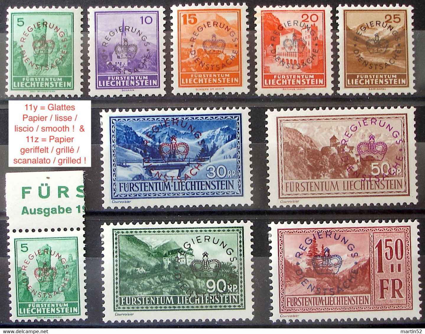 Liechtenstein 1935/36: REGIERUNGS-DIENSTSACHE Zu D 11-20 (ohne 15) Mi 11-19 Yv TS 11-19 * Falz MLH (Zu CHF 250.00 -50%) - Service