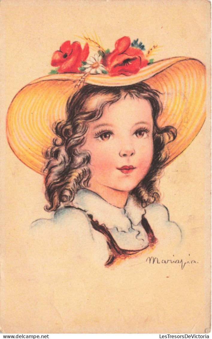 ENFANTS - Dessins D'enfants - Petite Fille Portant Un Chapeau De Paille - Carte Postale Ancienne - Children's Drawings