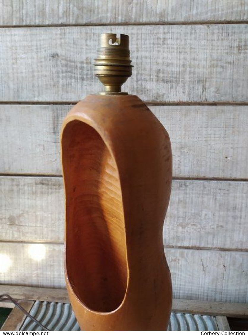 Ancienne Lampe Sabot Sculpté Bois Sabotier Art Populaire