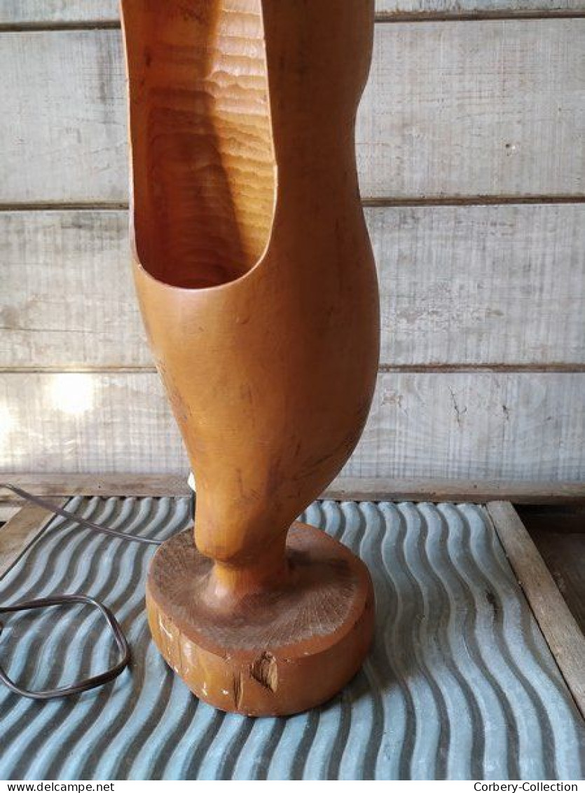 Ancienne Lampe Sabot Sculpté Bois Sabotier Art Populaire