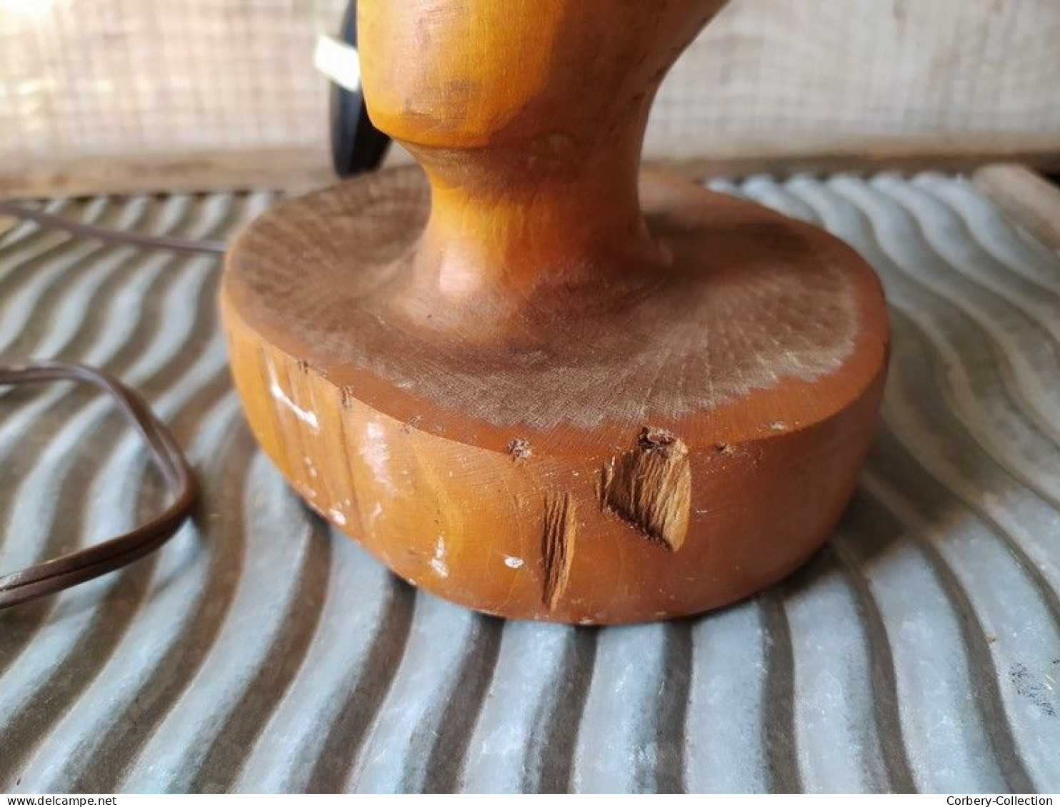 Ancienne Lampe Sabot Sculpté Bois Sabotier Art Populaire