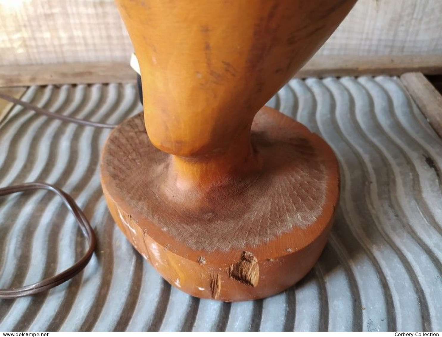 Ancienne Lampe Sabot Sculpté Bois Sabotier Art Populaire