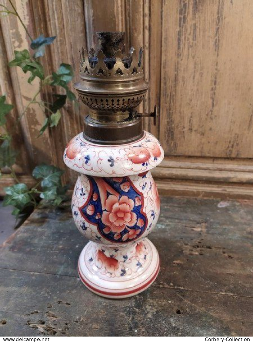 Ancienne Lampe à Pétrole Porcelaine De Bayeux - Luminarie E Lampadari
