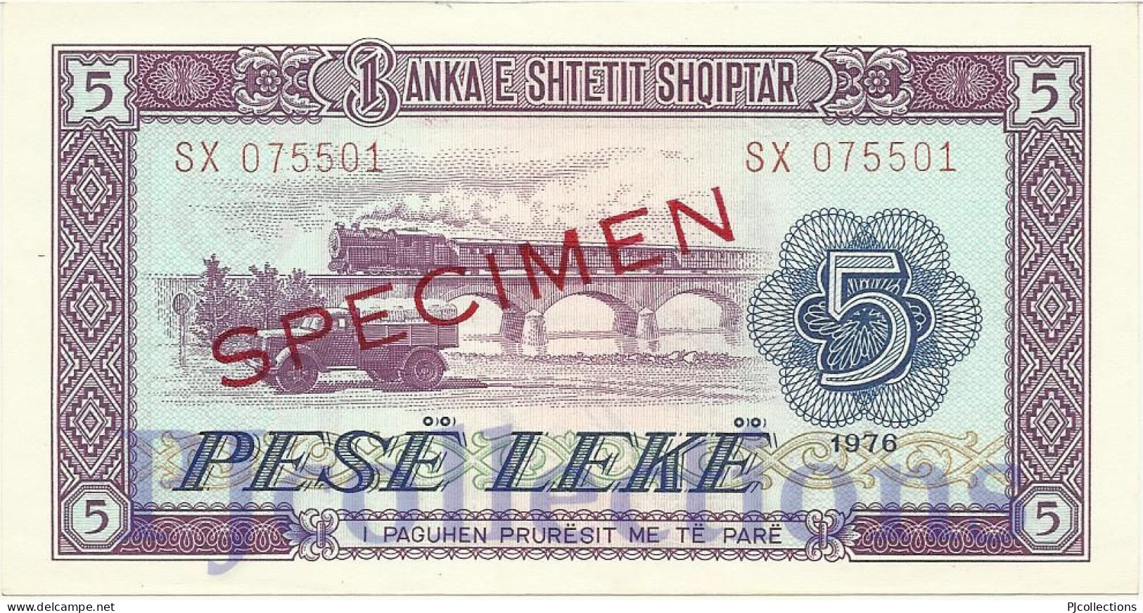 ALBANIA 5 LEKE 1976 PICK 42S2 UNC SPECIMEN - Albanien