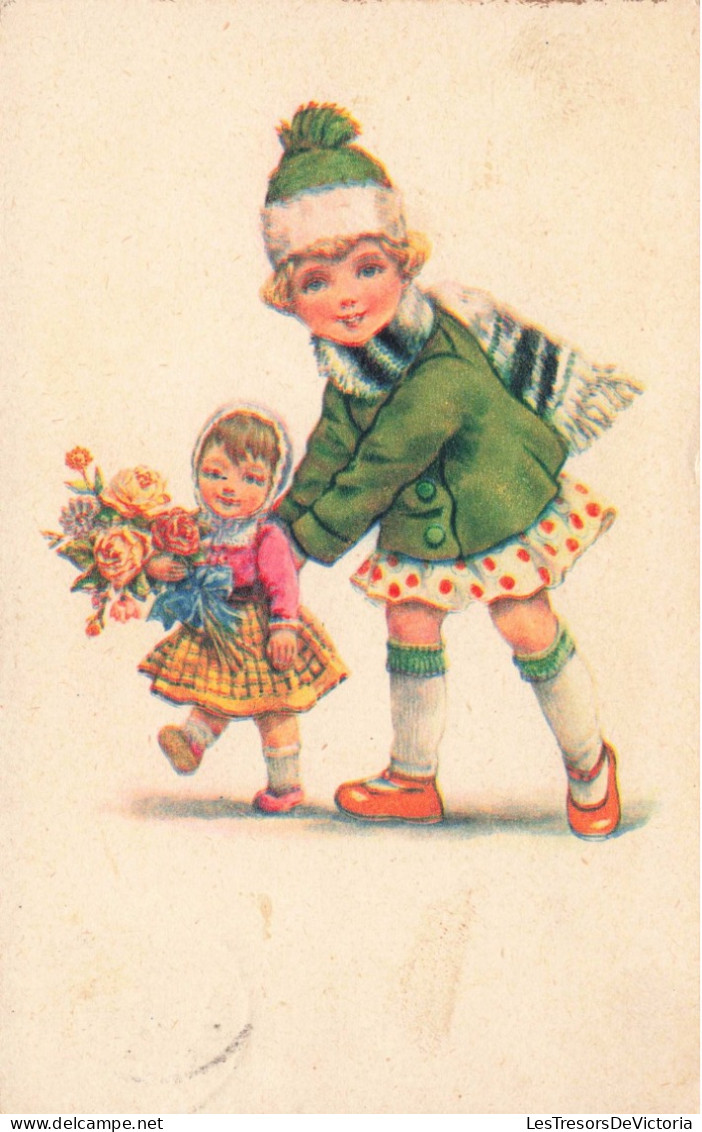 ENFANTS - Dessins D'enfants - Petite Fille Jouant à La Poupée - Carte Postale Ancienne - Dibujos De Niños