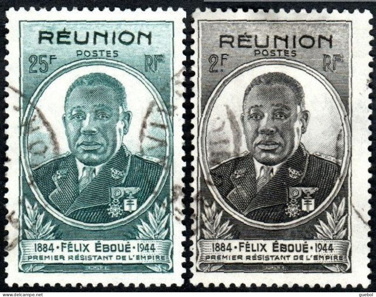 Détail De La Série - Gouverneur - Général Félix Eboué Obl. Réunion N° 260 Et 261 - 1945 Gouverneur-Général Félix Éboué