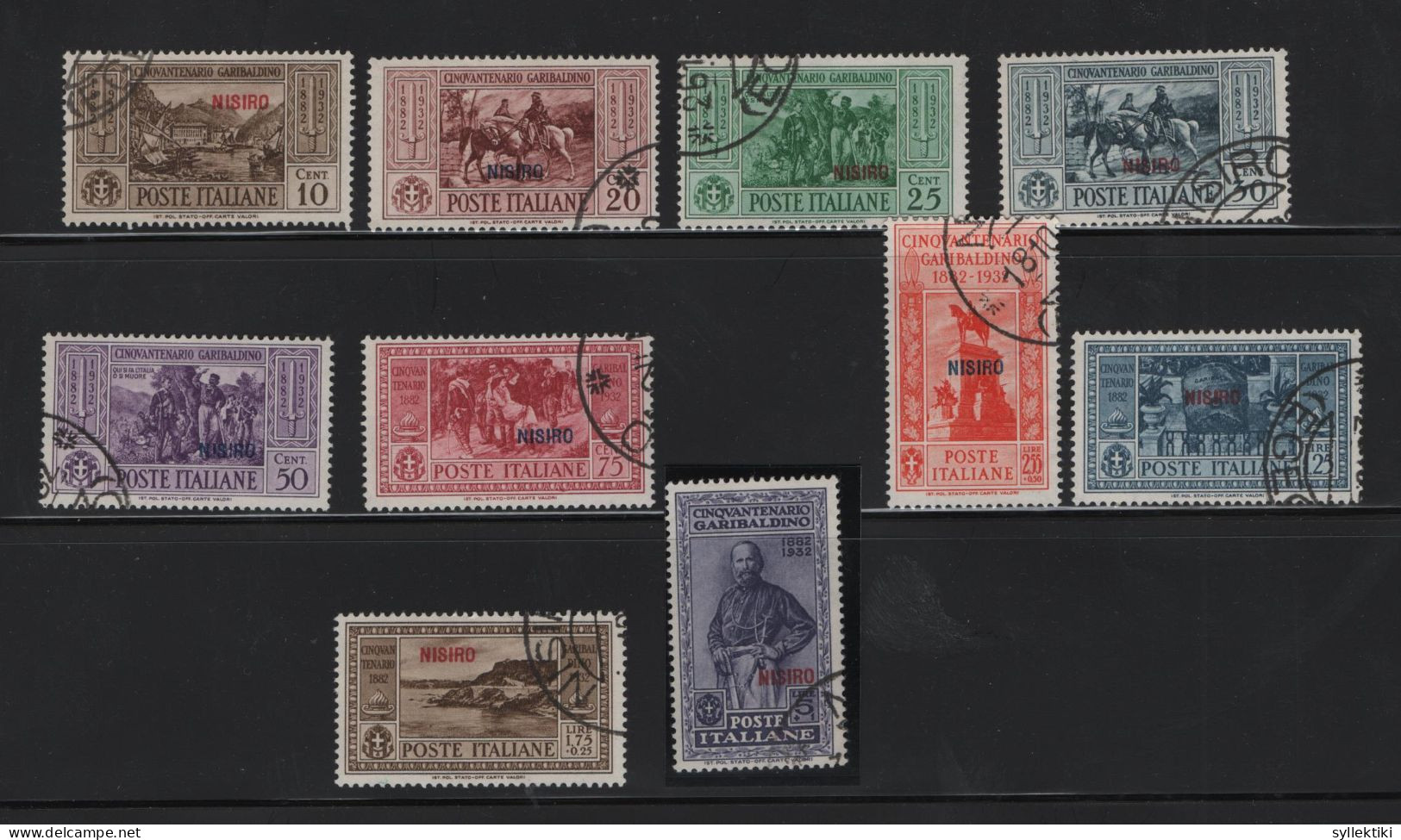 GREECE 1932 DODECANESE GARIBALDI ISSUE NISIRO OVERPRINT COMPLETE SET USD STAMPS   HELLAS No 108X - 117X AND VALUE EURO 3 - Dodekanisos