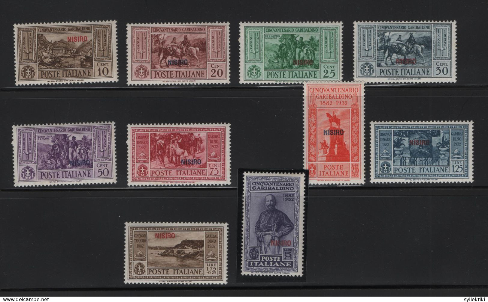 GREECE 1932 DODECANESE GARIBALDI ISSUE NISIRO OVERPRINT COMPLETE SET MNH STAMPS   HELLAS No 108X - 117X AND VALUE EURO - Dodecaneso