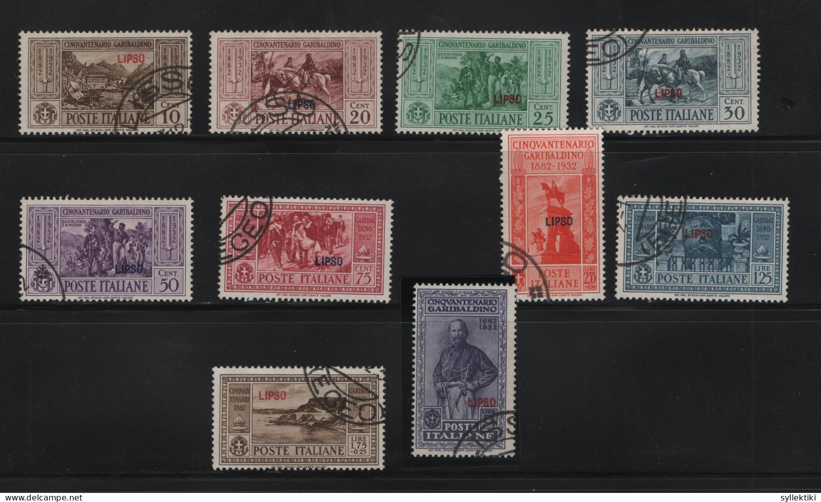 GREECE 1932 DODECANESE GARIBALDI ISSUE LIPSO OVERPRINT COMPLETE SET USED STAMPS   HELLAS No 108VIII - 117VIII AND VALUE - Dodecanese