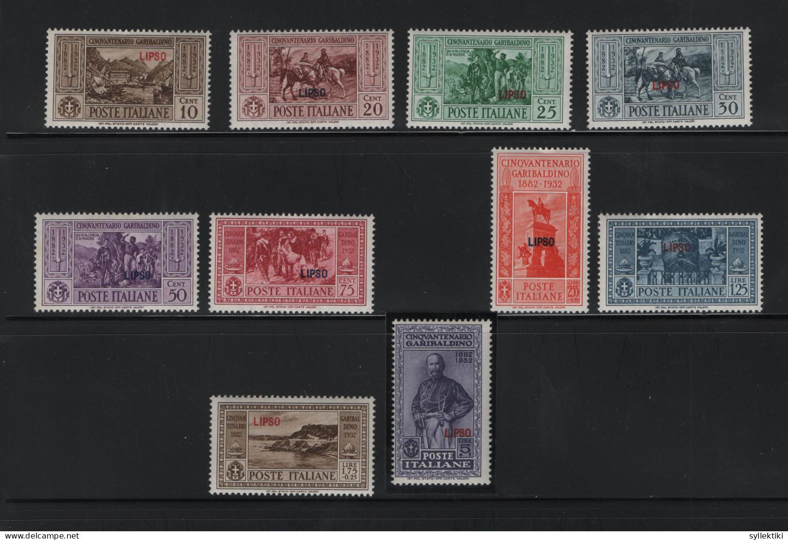 GREECE 1932 DODECANESE GARIBALDI ISSUE LIPSO OVERPRINT COMPLETE SET MNH STAMPS   HELLAS No 108VIII - 117VIII AND VALUE E - Dodekanisos